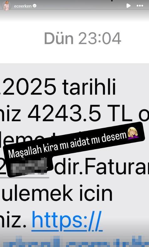 Screenshot of the phone bill shared by Ece Erken on Instagram