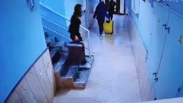 Exiting with suitcases