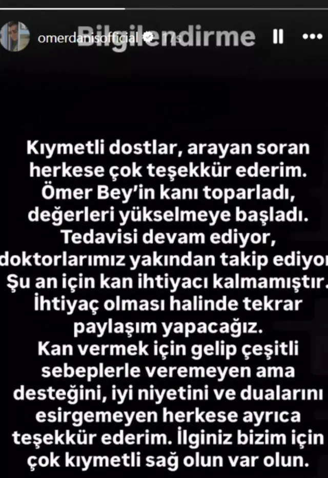 Ömer Danış admitted to hospital