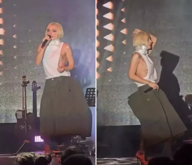 Close-up of Gulsen's controversial wide-back pants design